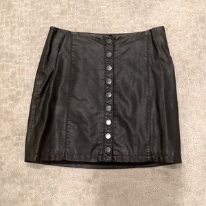 Free People Black Leather Button Skirt